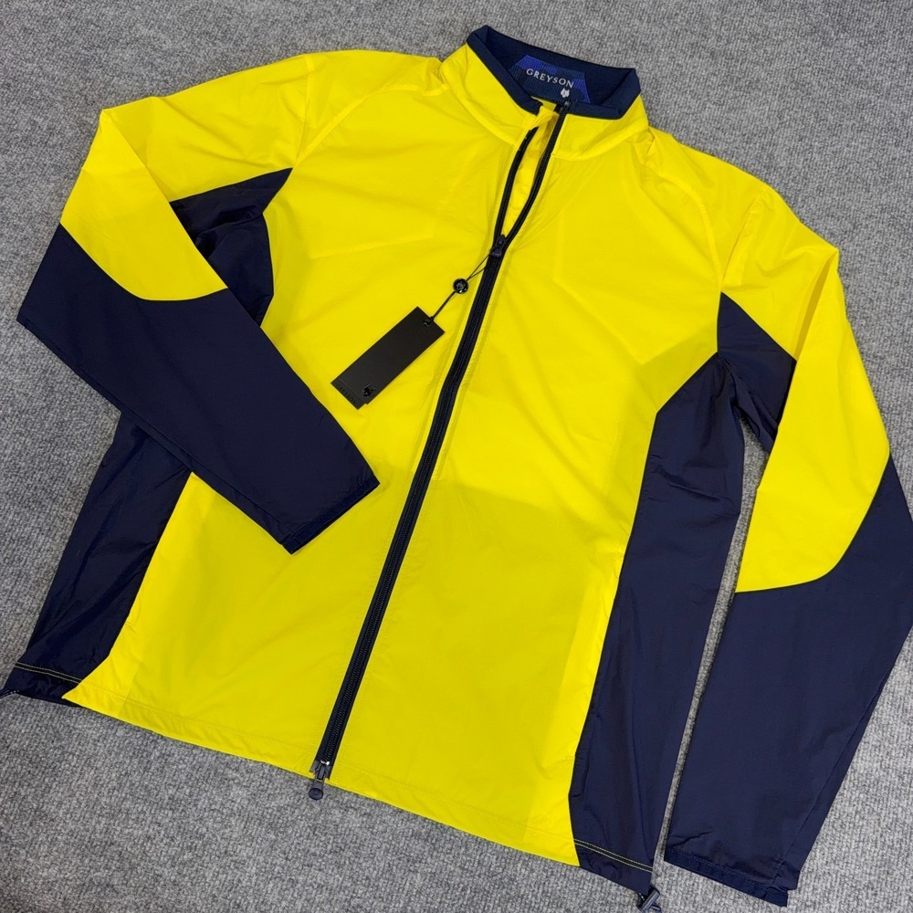 Greyson Jacket Men Large Yellow Navy Golf Colorblock Trailwolf Windbreaker NEW